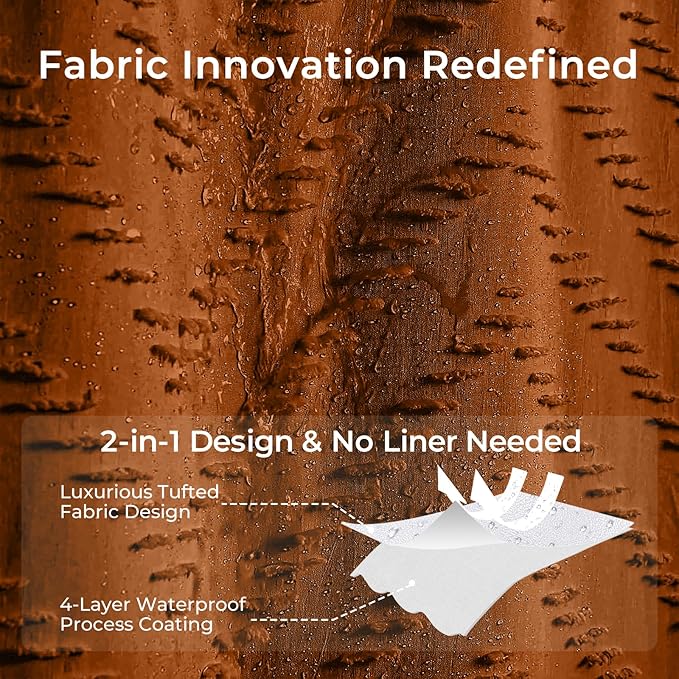 Extra Long Orange Boho Shower Curtain 84 inch Shower Curtain, Tufted Chevron Striped Modern Chic Textured Minimalist Bathroom Shower Curtain