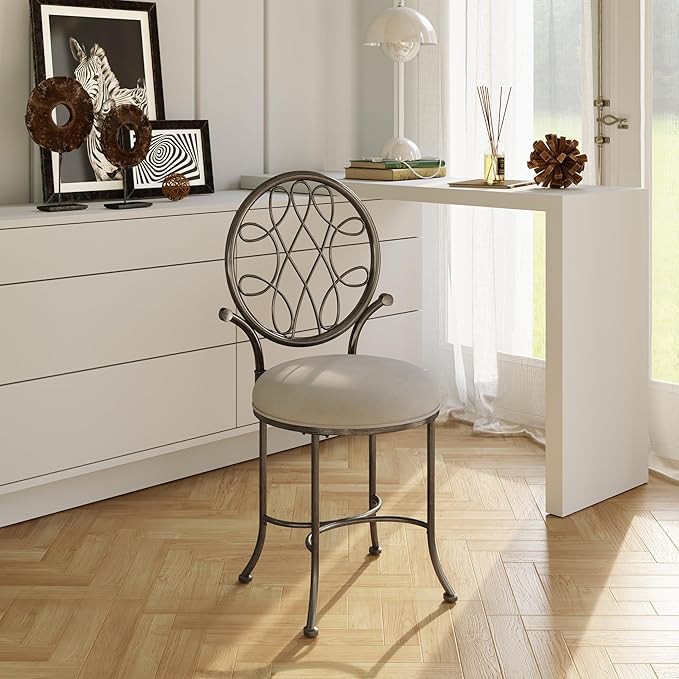 Hillsdale O'Malley Metal Vanity Stool with Spiral Pattern Design, Antique Brass