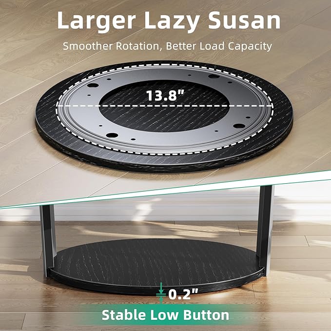 Rotating Round Side Table, 3-Tier End Table with Metal Frame, Nightstand for Small Spaces, Side Table Living Room Bedroom Sofa Bathroom, Pure Black