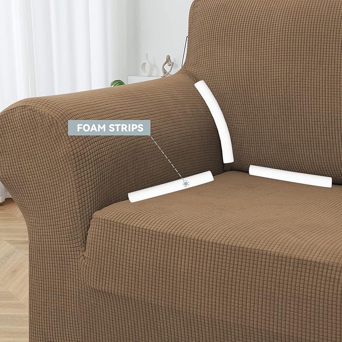 LURKA Stretch Oversized Sofa Slipcovers 1 Piece Couch Covers for 3 Cushion Couch Sofa Furniture Protector Full Sofa Covers with Elastic Bottom for Kids and Pet (Camel, X-Large)