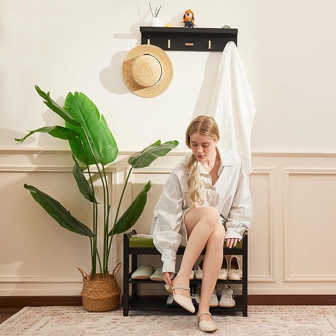 Shoe Rack for Front Door Entrance, 28” Entryway Bench with Coat Rack, Hall Tree Shoe Bench with Storage for Entry, Hallway, Bedroom, Living Room