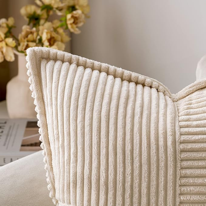 MIULEE Decorative Throw Pillow Covers for Couch Bed Livingroom 20x20 Inch Set of 2 Beige Boho Accent Throw Pllows Broadside Striped Patchwork Soft Corduroy Pillowcases