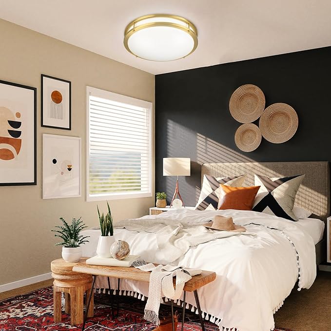 18 inch Ceiling Light Fixture Flush Mount Gold, 36W Large Living Room Ceiling Light LED, Dimmable Kitchen Lighting Fixture for Bedroom, Bathroom, Living Room