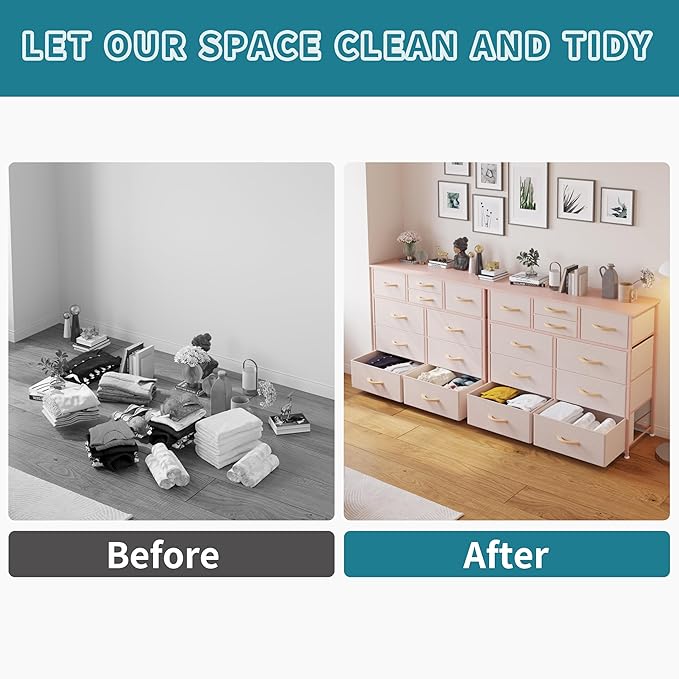 LUMTOK 10-Drawer Dresser, Fabric Storage Dressers Drawers for Bedroom, Hallway, Nursery, Closets, Steel Frame, Wood Top, Easy Pull Handle (Rose Gold)