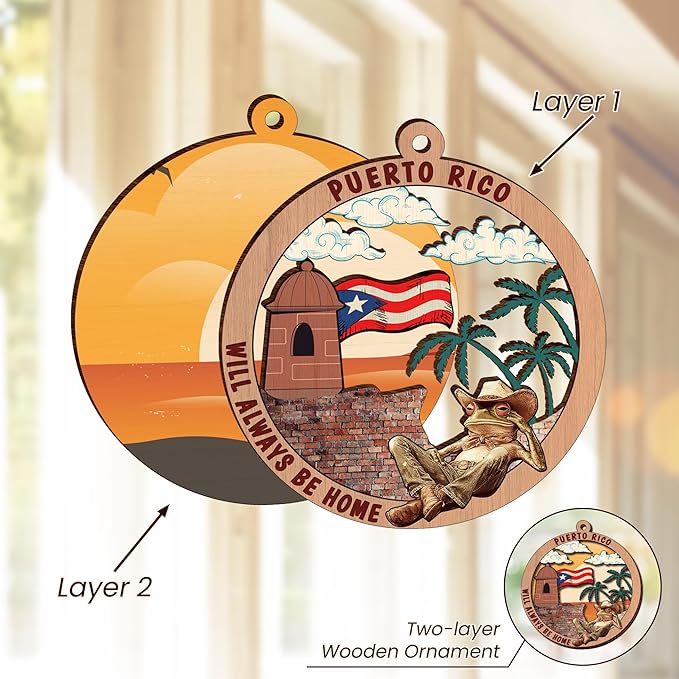 FLAGWIX Christmas Puerto Rico Gifts for Women Men - Wooden Ornaments 2025 for Tree Decorations - Puerto Rico Christmas Ornament for Home Decor, House Warming Gifts New Home, Friend Gift Ideas