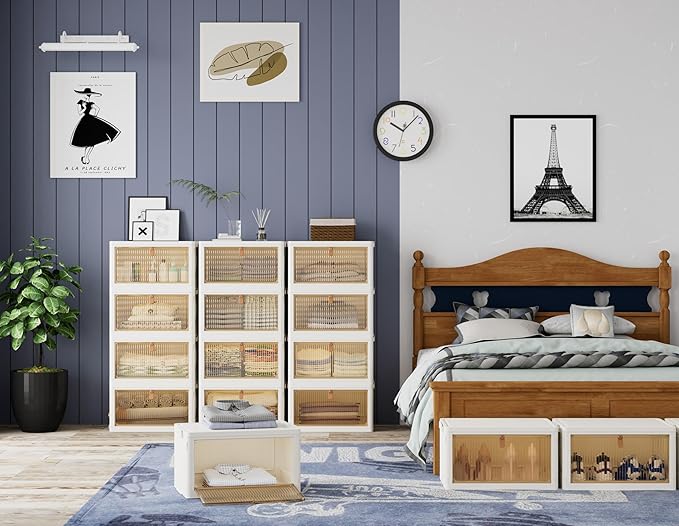 Closet Organizers and Storage 70Qt 3 Pack Stackable Storage Bins with 1 Lid Foldable Closet Organizer Boxes for Clothes Office Supplies Snacks (23Qt X 3)