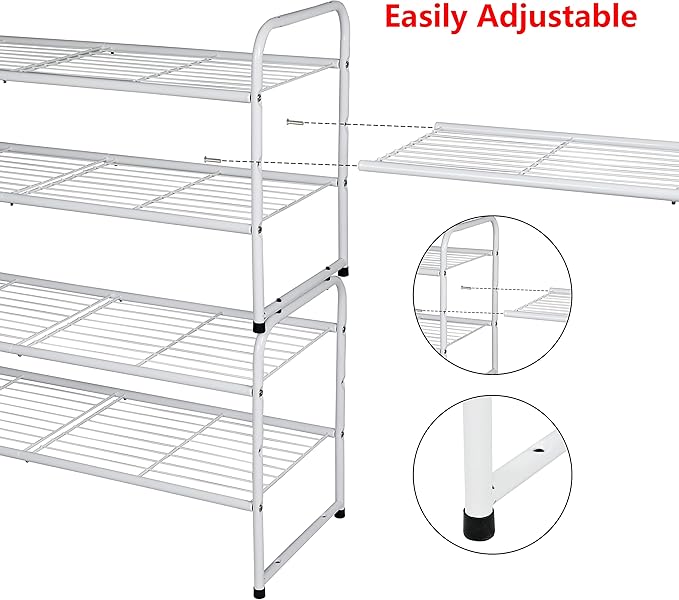 SUFAUY 2 Pack 2-Tier 33" Wide Shoe Rack, Shoe Shelf Storage Organizer for Entryway, Extra Large Capacity, Bedroom Footwear Organizer, Wire Grid, White