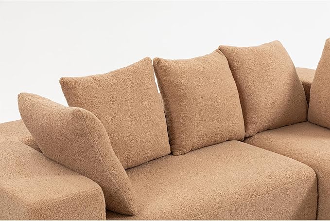 KEIKI L-Shape Cloud Sectional Sofa, 96” Modern Modular Boneless Couch with Left Chaise Lounge, Upholstered Couches for Living Room Bedroom, Brown