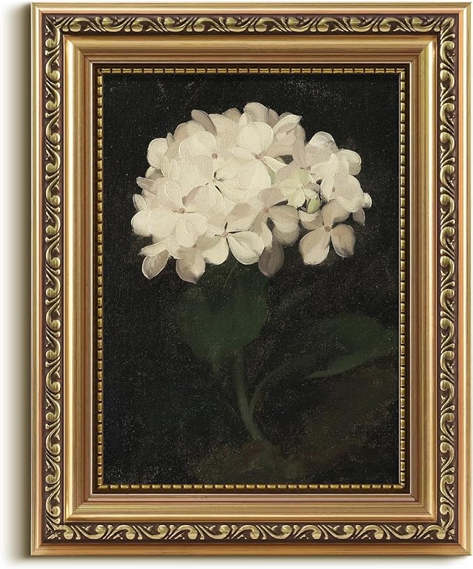 VIYYIEA Gold Framed Wall Art, White Hydrangea Canvas Print Home Decor Vintage Art Painting Picture Bathroom Wall Decor, Flowers Artwork for Living Room Bedroom Kitchen Office - 10L x 8W
