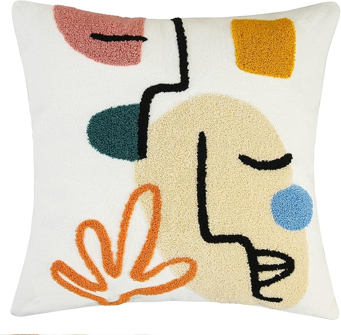 Merrycolor Boho Abstract Pillow Covers Colorful Woman Face Line Cute Pillow Cases Mid Century Aesthetic Modern Boho Pillows Decorative Throw Pillows for Bed Couch Living Room,1PC