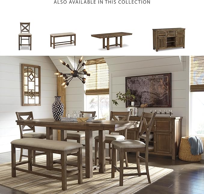 Signature Design by Ashley Morriville Counter Height Upholstered Dining Room Bench, Brown