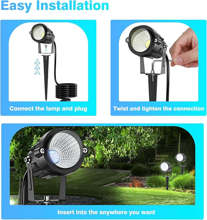 High Brightness 1000LM Outdoor Spot Lights for Yard, 6500K Daylight Spot Lights Outdoor with 4.9FT Electric Cord, 10W LED IP66 Waterproof Landscape Spotlights for Garden Tree Flag - 4 Pack