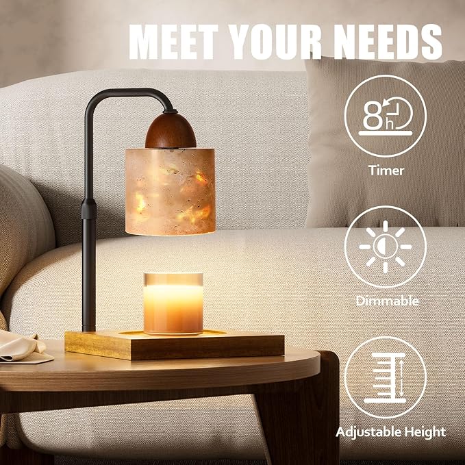 Candle Warmer Lamp With Timer, Adjustable Height Dimmable for Bedroom, Wax Lamp for Scented Candles With Marble, 2 Bulbs House Warming Gifts for Mom (Cylinder)