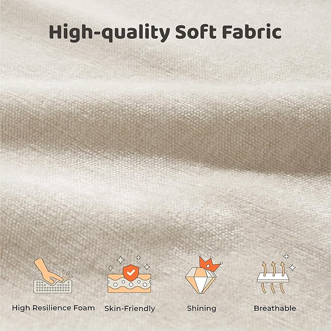 RECCI Cloud Upholstered Queen Bed Frame with Headboard, 5 Inch Foam Padded Platform, No Box Spring, Easy Assembly(Cream)