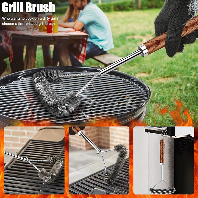 31pcs BBQ Grill Accessories Set for Men Dad, Heavy Duty Grilling Tools Gifts for Fathers Day, Stainless Steel BBQ Utensils Kit with Mats, Grill Brush in Carrying Bag Brown