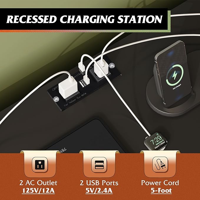 WLIVE Black TV Stand for 45, 50, 55 inch TV, Entertainment Center with LED Lights & Charging Station, TV Media Console Table with 8 Fabric Drawers and Open Shelves for Living Room, Hallway, Wood Top