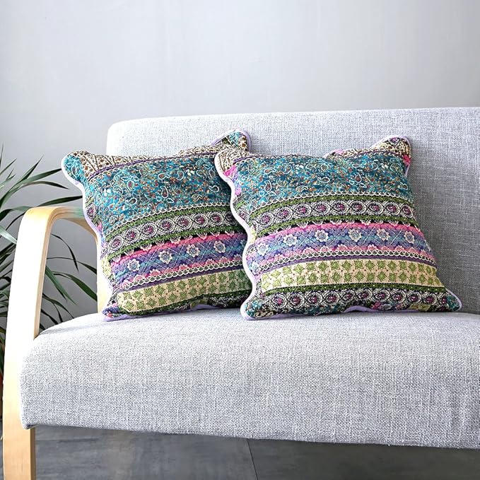 NEWLAKE Striped Jacquard Style Cotton Throw Pillow Covers (2 Pieces, 18X18 Inch)