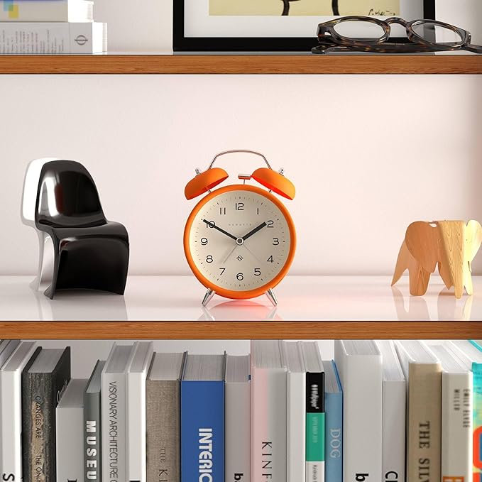 NEWGATE® Charlie Bell Echo Alarm Clock | Modern take on Classic Twin Bell Clock | Orange | Easy to Read Numbers | Ideal for Bedside, Desk or Shelf | Modern Retro Bedroom & Office Accessory