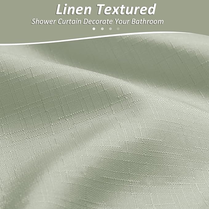 Sage Green Shower Curtains for Bathroom, Ombre Textured Fabric Shower Curtain Set, Hotel Spa Luxury with 12 Hooks, Machine Washable, Decorative Bathroom Curtain 72 x 72