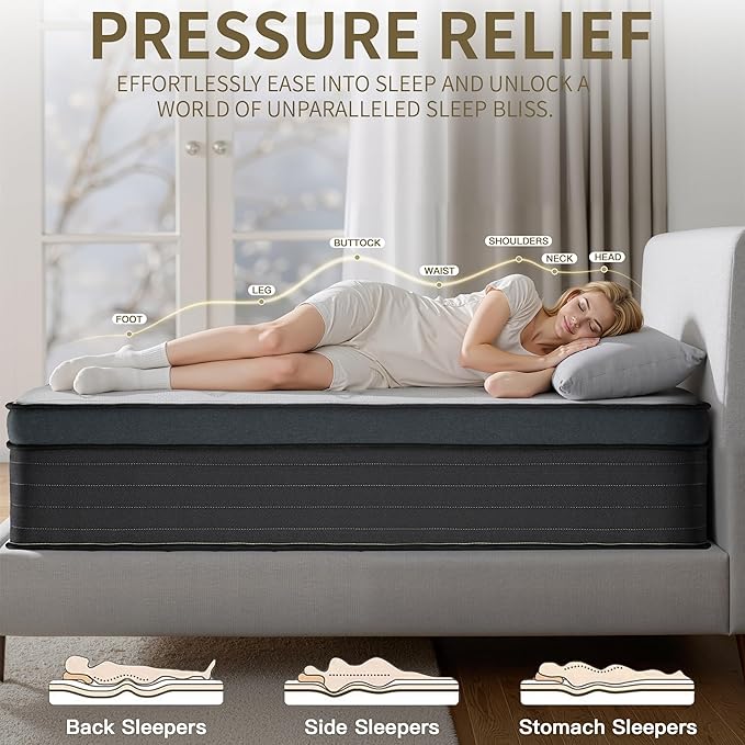 King Size Mattress 12 Inch, King Mattress in a Box, Hybrid Gel Memory Foam Medium Firm Feel Individual Pocket Springs Matress, Breathable Fabric, Strong Edge Support, Fiberglass Free