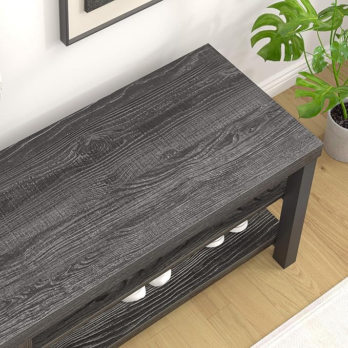 FOLUBAN Entryway Bench with Shoe Storage, Vintage End of Bed Bench, Rustic Wooden Entry Bench for Hallway Front Door Entrance, Industrial Indoor Bench for Bedroom Living Room, Dark Gray, 47 Inch