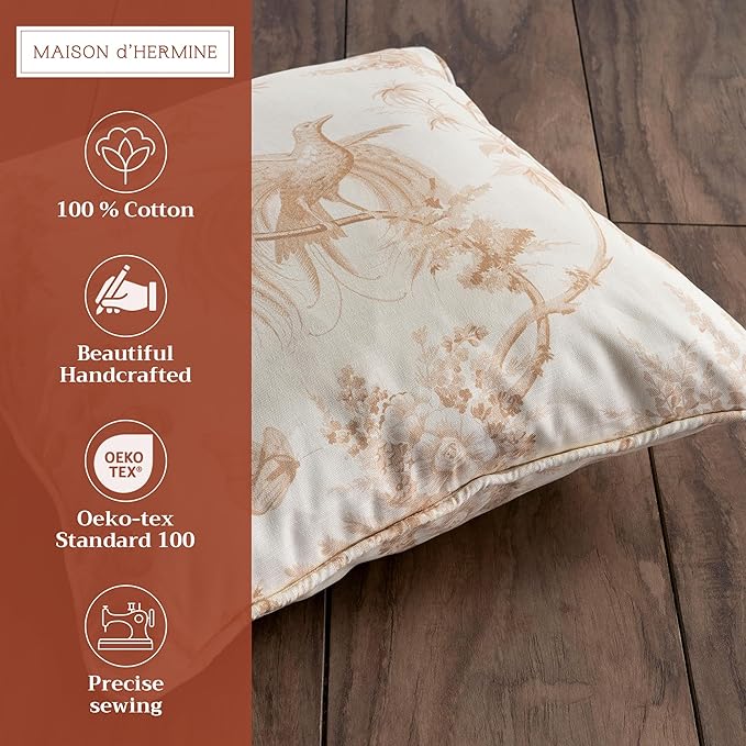 Maison d' Hermine Decorative Pillow Covers 18 x 18 Inch Square 100% Cotton Throw pillow Covers with invisible Zipper Cushion Case for Living Room Couch, Chair, Sofas, Bedroom, Home (Paradise - Almond)