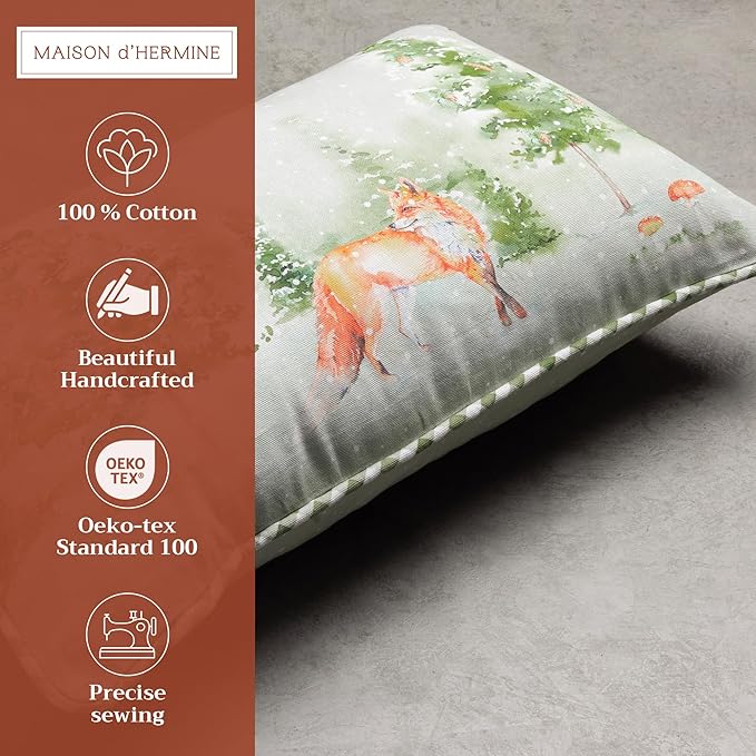 Maison d' Hermine Decorative Pillow Covers 12x20 Inch Rectangle 100% Cotton Throw Pillow Covers with Invisible Zipper Cushion Case for Living Room Couch, Chair, Sofas, Bedroom, Home (Winter Mornings)