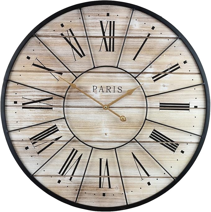 Sorbus Paris Large Wall Clock for Living Room - 24-Inch Oversized Centurian Roman Numeral Style Modern Clock - Wood Metal Decorative Analog Home Decor