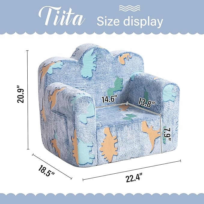 Tiita Kids Couch Plush Toddler Chair, Cloud-Like Glow in The Dark Kids Sofa Toddler Reading Chair with Washable Cover Carrying Handle, Convertible Children Sofa Chair for Girls and Boys