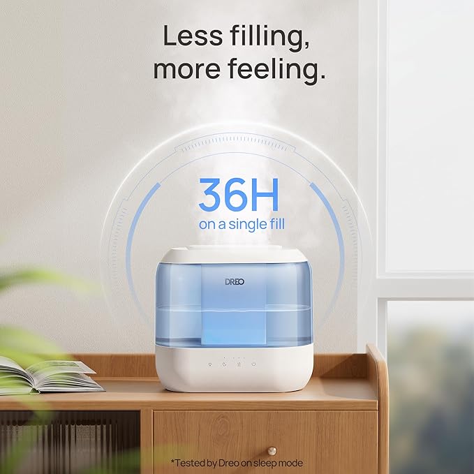 Dreo Humidifiers for Bedroom, Top Fill 4L Supersized Cool Mist Humidifier with Oil Diffuser and Nightlight, 36H Runtime, Quiet Ultrasonic Humidifiers for Home, Large Room, Baby Nursery and Plants