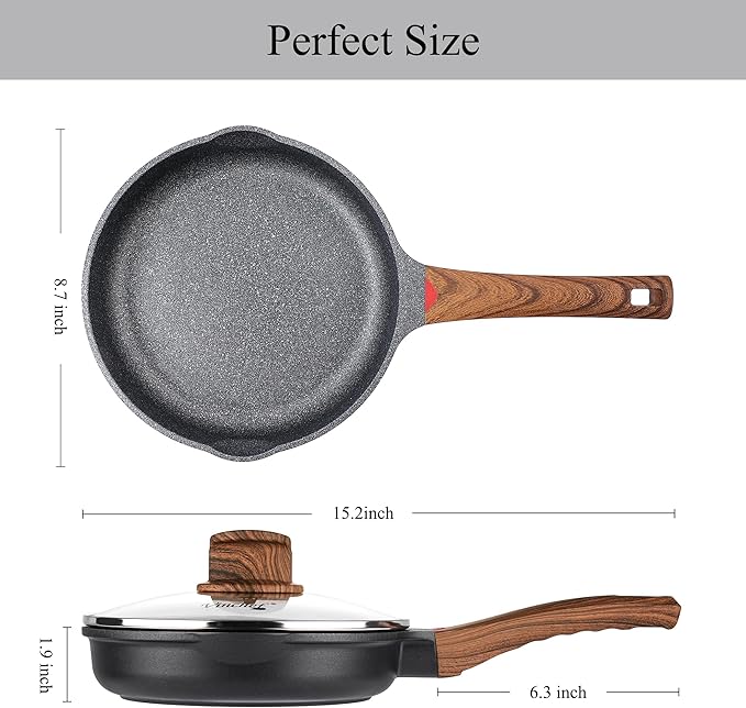 Vinchef 8" Non Stick Frying Pans, Skillet with Lid Used for All Stoves, Induction Non Toxic Cookware, Cooking Pans Nonstick Capable of Kitchen