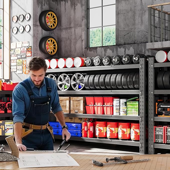 60” W Heavy Duty Garage Shelving, 5000LBS Metal Storage Shelves, 4 Tier Storage Rack Shelf, Steel Industrial Shelving, Adjustable Standing Shelf for Basement/Warehouse 60" W x 24" D x 70" H, Black