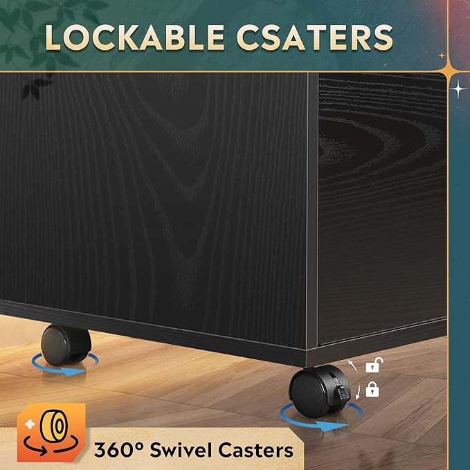 DEVAISE 3 Drawer Mobile File Cabinet, Wood Lateral Filing Cabinet, Printer Stand with Open Shelves for Home Office, Black