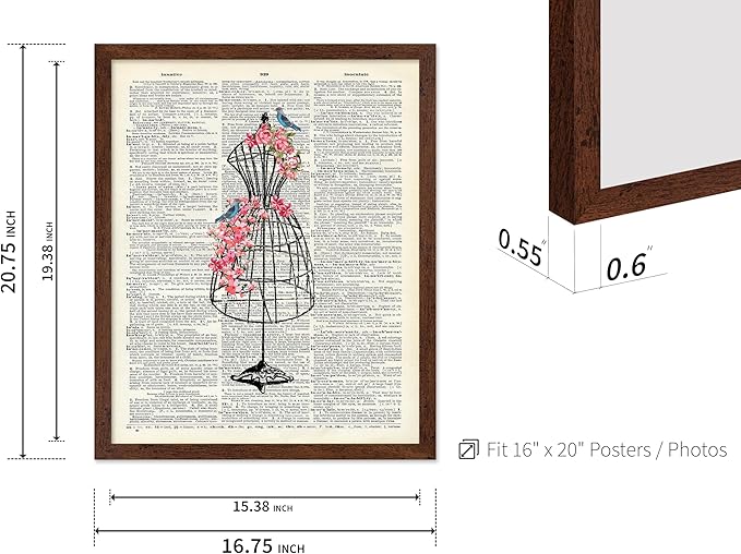 Poster Master Dictionary Art Poster - Mannequin Print - Sewing Art - Flower Art - Fashion Art - Gift for Men, Women & Dressmaker - Chic Decor for Living Room, Dorm or Office, 16x20 Brown Framed