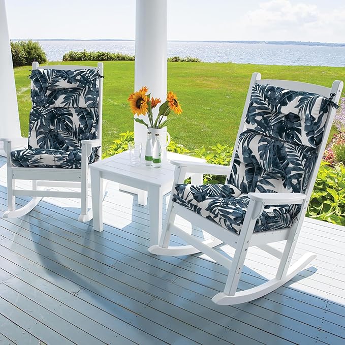 Set of 2 Outdoor High Back Chair Cushions 44"x 22",Water Repellent Rocking Seat Cushions Replacement, Seat/Back Chair Cushions for Patio,Porch,Balcony and Indoor - Palm Blue