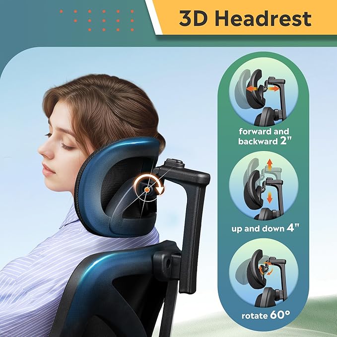 DEVAISE Office Chair Big and Tall Reclining Ergonomic Desk Chair for Long Hours, Comfy Breathable Mesh, Adjustable Armrests with Lumbar Support, Black