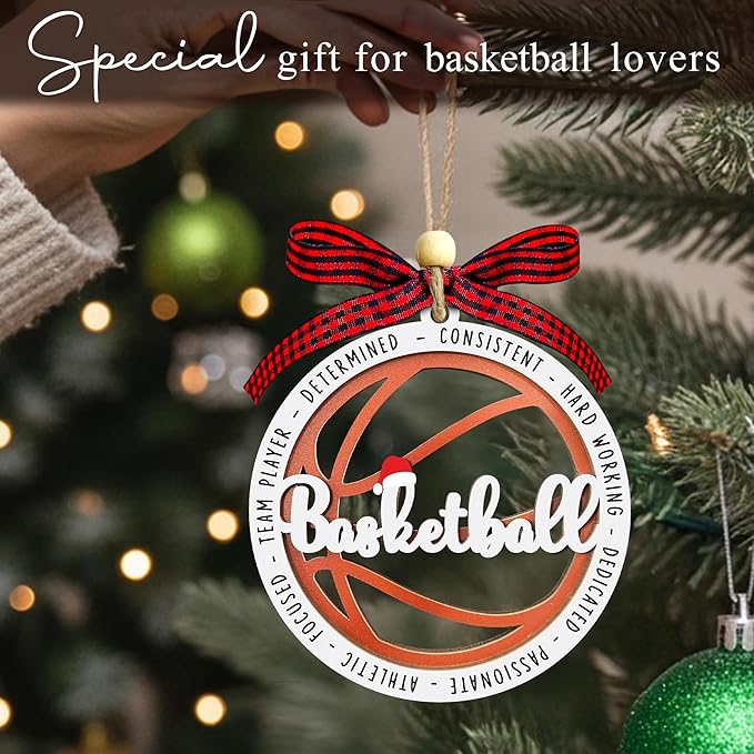 Basketball Ornaments for Christmas Tree 2025 - Basketball Ornament for Men, Woman, Coaches, Sports Fan - 2 Layer Wooden Sports Ornaments - Christmas Hanging Decor Gift for Sport Lovers, Sport Players