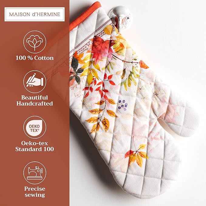 Maison d' Hermine Oven Gloves 100% Cotton Oven Mitt 7" x 13" with Loop Heat Resistant BBQ Cooking Gloves for Thanksgiving Christmas Decorations Baking Handling Hot Pans (Pack of 1, Amarante)