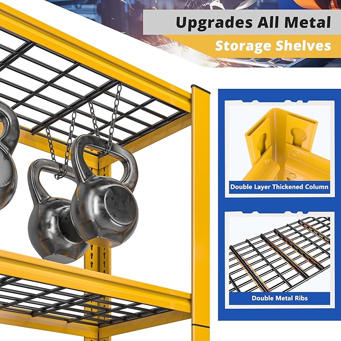 REIBII 72''H Garage Shelving 3010 LBS Storage Shelves Adjustable Metal Shelving 5 Tier Metal Shelves for Storage Industrial Shelf for Pantry Kitchen Basement 72" HX35.5 WX16 D, 3 Pack