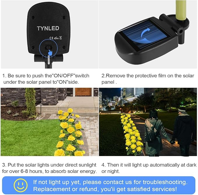 TYNLED Outdoor Solar Garden Stake Lights,Upgraded LED Solar Powered Light with 6 Rose Flowers, Waterproof Solar Decorative Lights for Patio Pathway Courtyard Garden Lawn