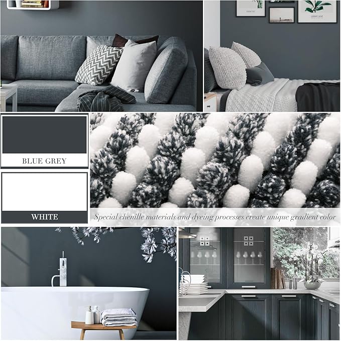 BSICPRO Bathroom Rugs and Mats Sets, 2 Piece Thick Absorbent Chenille Non Slip, Soft Shaggy Bath Room Floor Mats for Bathroom, Machine Washable (Blue Grey, 20" x 32" Plus 16" x 24")