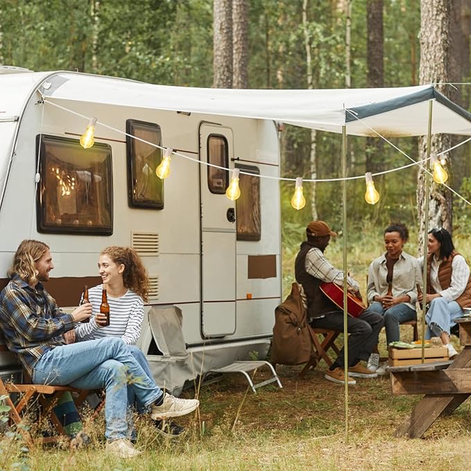 200FT(2x100FT) Outdoor String Lights, LED Patio Lights with 83 Waterproof Shatterproof A39 Dimmable Bulbs(3 Spare) for Deck Yard-2 Pack White