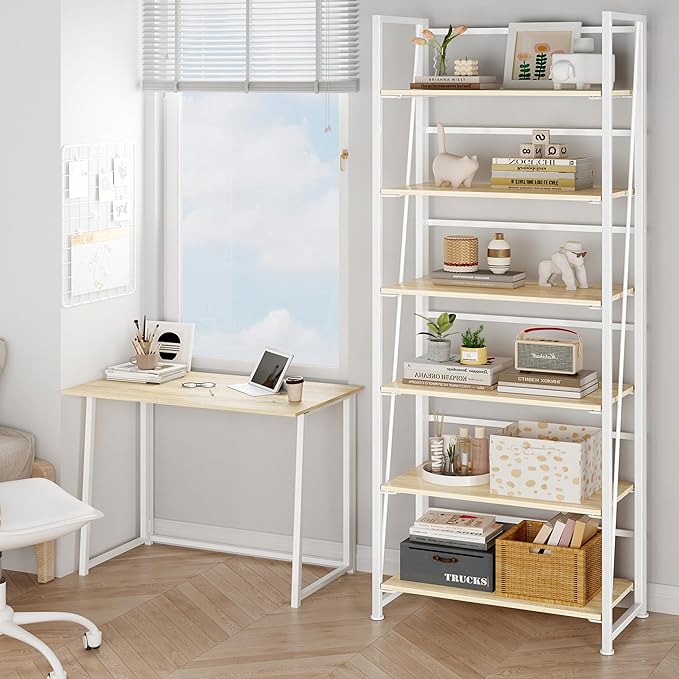 BHG Vintage Multifunctional Folding Bookshelf, No-Assembly Plant Stand Storage Rack Shelves for Home Office
