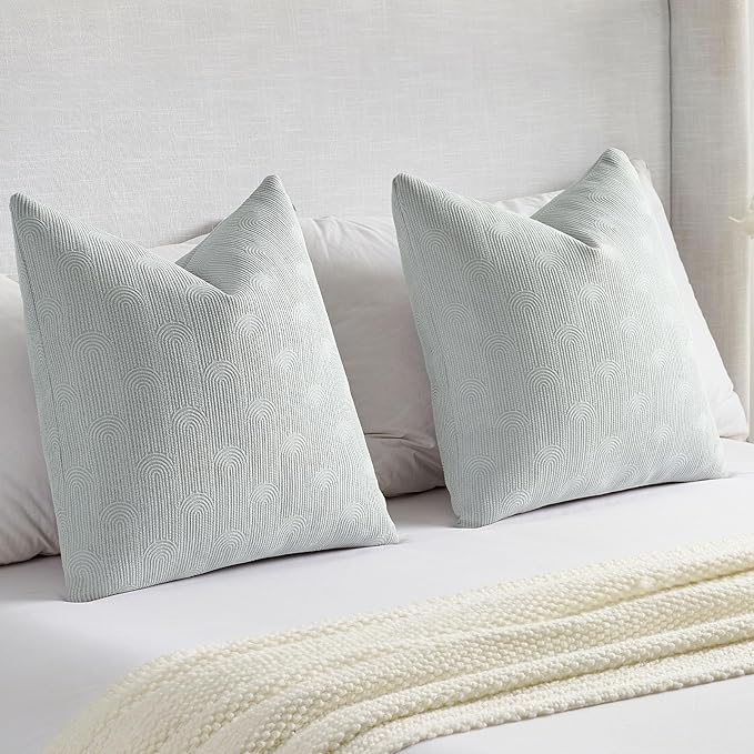 FUTEI Light Grey Chenille Decorative Throw Pillow Covers 26x26 Inch Set of 2,Soft Cozy Striped Geometric Patterns Euro Pillow Sham,Modern Home Decor for Couch Bed Living Room