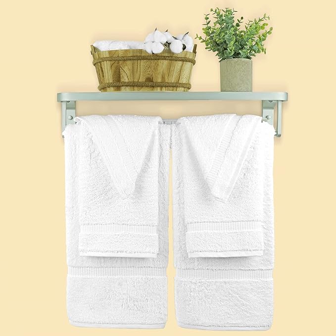 Chakir Turkish Linens 100% Cotton Premium Turkish Towels for Bathroom, 2 Large Bath Towels, 2 Hand Towels, 2 Washcloths (6-Piece Towel Set, White)