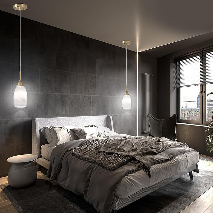 Mini Glass Pendant Light 4.72" with Handblown White Swirl Art Glass Hanging Light 1-Pack Oval Ceiling Hanging Light Fixture for Dining Room Kitchen Island Cafe Foyer Hallway