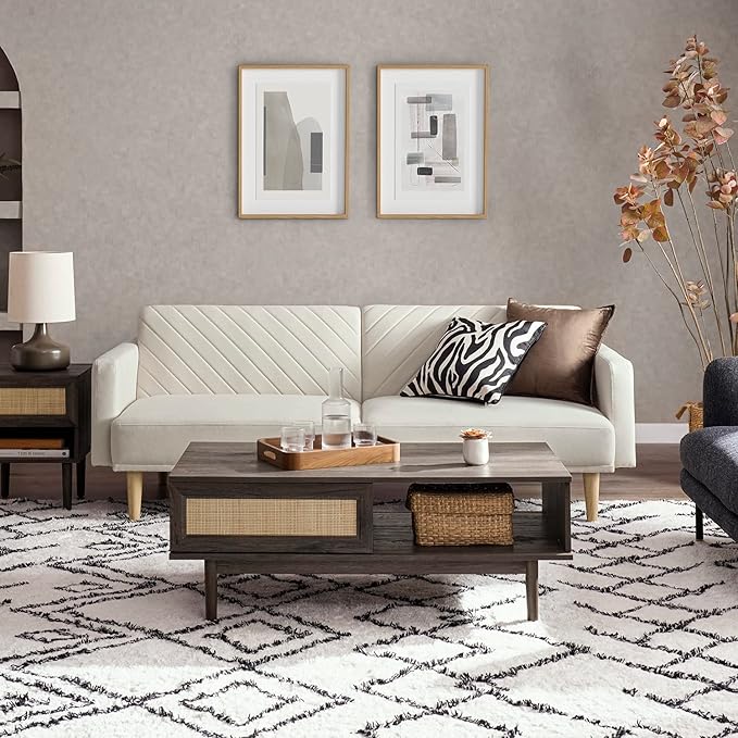 mopio 76.8" Futon Sofa Bed, Small Couch, Sleeper, Loveseat, Mid Century Modern Futon Couch, Sofa Cama, Couches for Living Room (Snow Velvet)