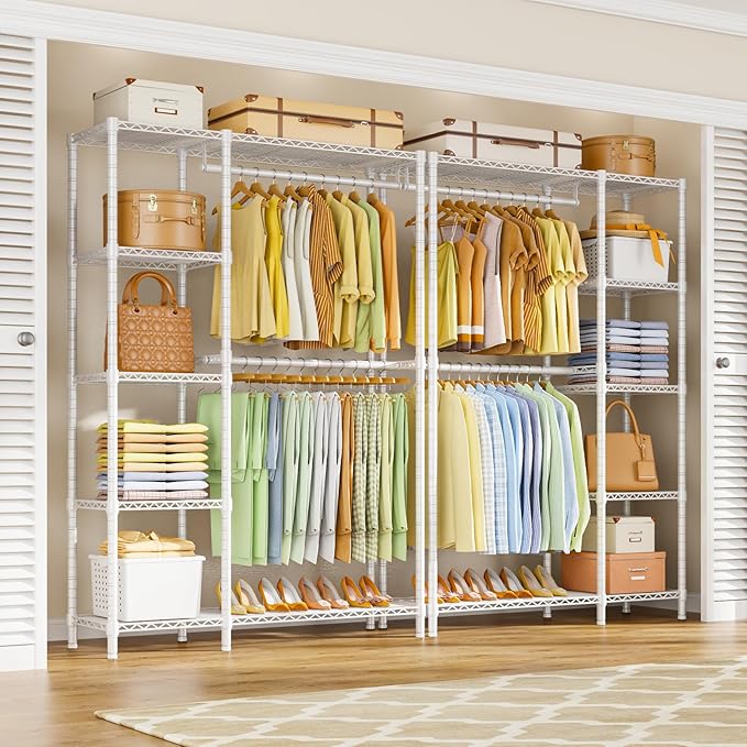 Ulif F2 Clothes Rack, 5 Tiers Heavy Duty Garment Rack for Bedroom, Freestanding Adjustable Closet Storage Organizer, 45" W x 14.5" D x 78.3" H, Load 630lbs, White