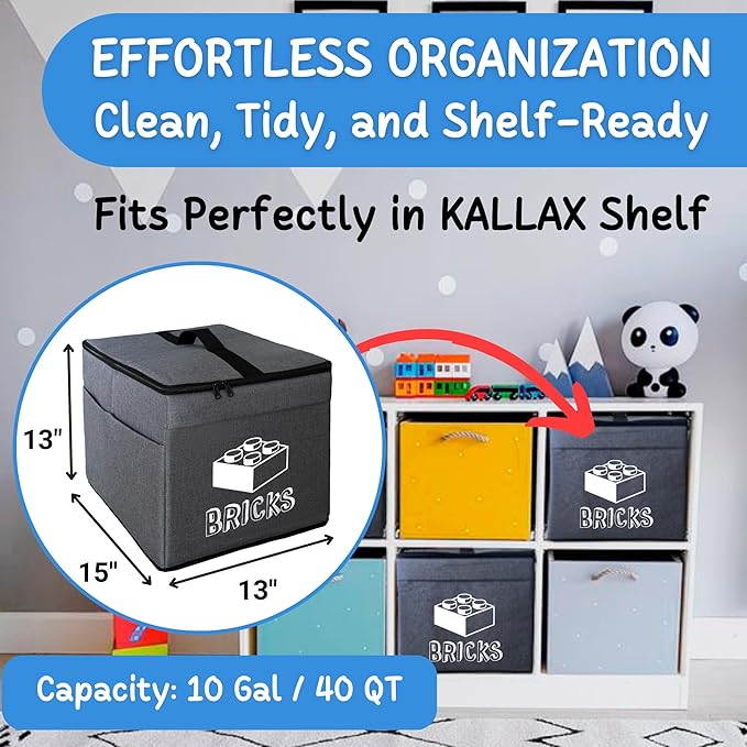 XL Toy Storage Organizer & Play Mat - Storage Bag/Box for Kids, Boys, Girls, Nursery, Playroom - Basket for Building Bricks/Blocks - Collapsible Fabric Cube Bin, 13"x13"x15"