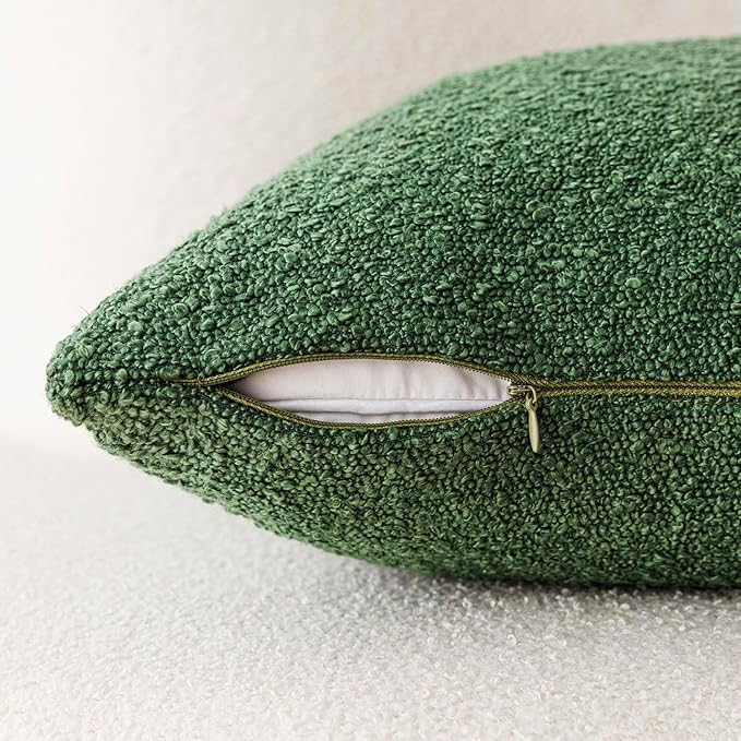 Foindtower Pack of 2 Textured Boucle Throw Pillow Covers Accent Solid Pillow Cases Cozy Soft Decorative Couch Cushion Case for Chair Sofa Bedroom Living Room Home Decor 20 x 20 Inch Hunter Green